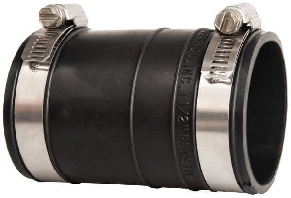 Made in USA - 1-1/2" PVC Flexible Pipe Coupling with Clamp - 4" Long, Socket x Socket, Stainless Steel Clamp - Apex Tool & Supply