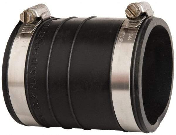 Made in USA - 2" PVC Flexible Pipe Coupling with Clamp - 4" Long, Socket x Socket, Stainless Steel Clamp - Apex Tool & Supply