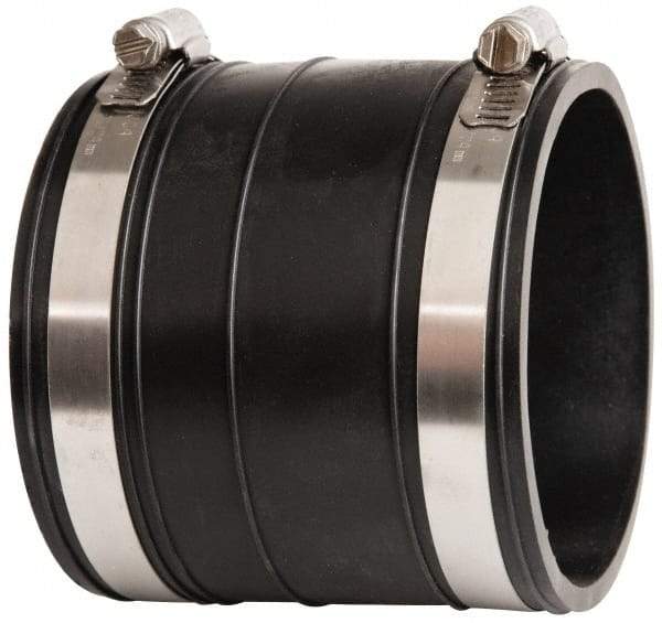 Made in USA - 3" PVC Flexible Pipe Coupling with Clamp - 4" Long, Socket x Socket, Stainless Steel Clamp - Apex Tool & Supply