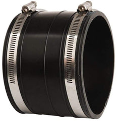Made in USA - 4" PVC Flexible Pipe Coupling with Clamp - 4" Long, Socket x Socket, Stainless Steel Clamp - Apex Tool & Supply