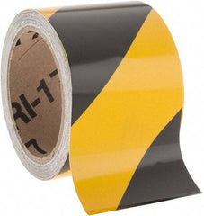 NMC - Black & Yellow Striped Vinyl Tape - 3" Wide x 30' Long x 0.002" Thick, General Traffic - Apex Tool & Supply