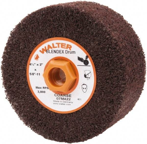 WALTER Surface Technologies - 4-1/2" Diam Aluminum Oxide Unmounted Flap Wheel - 5/8" Hole, 5/8-11 Thread, 2" Wide, Nonwoven, Coarse Grade, 3,800 Max RPM - Apex Tool & Supply
