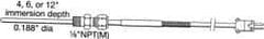Thermo Electric - 0 to 750°F, T Pipe Fitting, Thermocouple Probe - 6 Ft. Cable Length, Stripped Ends, 9 Sec Response Time - Apex Tool & Supply