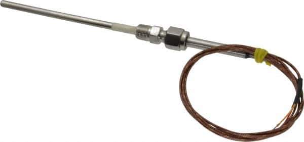 Thermo Electric - 0 to 2012°F, K Pipe Fitting, Thermocouple Probe - 6 Ft. Cable Length, Stripped Ends, 9 Sec Response Time - Apex Tool & Supply