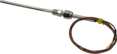 Thermo Electric - 0 to 2012°F, K Pipe Fitting, Thermocouple Probe - 6 Ft. Cable Length, Stripped Ends, 9 Sec Response Time - Apex Tool & Supply