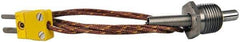 Thermo Electric - 0 to 900°F, K Pipe Plug, Thermocouple Probe - 5 Ft. Cable Length, Mini Connector, 1/2 Inch Probe Sheath Length, 6 Sec Response Time - Apex Tool & Supply