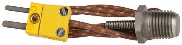 Thermo Electric - 0 to 221°F, K Pipe Plug, Thermocouple Probe - 5 Ft. Cable Length, Mini Connector, 10 Sec Response Time - Apex Tool & Supply