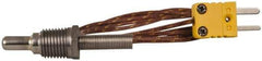 Thermo Electric - 0 to 900°F, K Pipe Plug, Thermocouple Probe - 5 Ft. Cable Length, Mini Connector, 1/2 Inch Probe Sheath Length, 6 Sec Response Time - Apex Tool & Supply