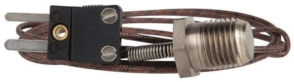 Thermo Electric - 0 to 221°F, J Pipe Plug, Thermocouple Probe - 5 Ft. Cable Length, Mini Connector, 10 Sec Response Time - Apex Tool & Supply