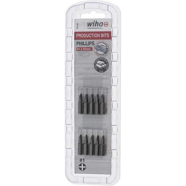 Wiha - #1, Phillips & Insert Screwdriver Bit - 1/4" Drive, 1" OAL - Apex Tool & Supply