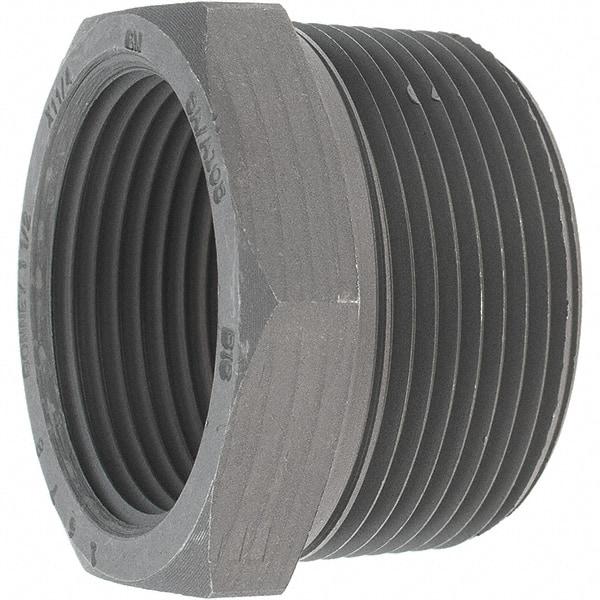 Made in USA - Size 1-1/2 x 1-1/4", Class 3,000, Forged Carbon Steel Black Pipe Hex Bushing - 3,000 psi, Threaded End Connection - Apex Tool & Supply