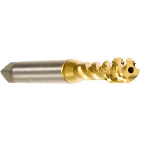 Emuge - 1/4-20 UNC 3 Flute 2B Modified Bottoming Spiral Flute Tap - Cobalt, TiN Finish, 3.15" OAL, Right Hand Flute, Right Hand Thread, Series Enorm - Apex Tool & Supply