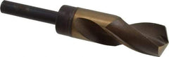Hertel - 1-1/8" Drill, 135° Point, Cobalt Silver Deming & Reduced Shank Drill Bit - TiN Finish, 6" OAL, Straight Shank, 3" Flute Length, Right Hand Cut, Notched Point, Spiral Flute, Regular Spiral - Apex Tool & Supply