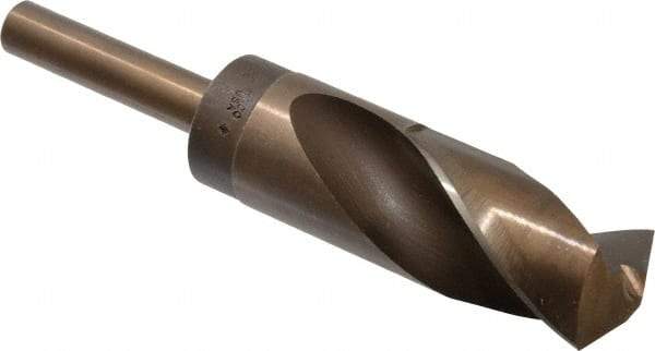 Hertel - 1-7/32" Drill, 135° Point, Cobalt Silver Deming & Reduced Shank Drill Bit - TiN Finish, 6" OAL, Straight Shank, 3" Flute Length, Right Hand Cut, Notched Point, Spiral Flute, Regular Spiral - Apex Tool & Supply