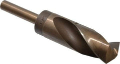 Hertel - 1-7/32" Drill, 135° Point, Cobalt Silver Deming & Reduced Shank Drill Bit - TiN Finish, 6" OAL, Straight Shank, 3" Flute Length, Right Hand Cut, Notched Point, Spiral Flute, Regular Spiral - Apex Tool & Supply