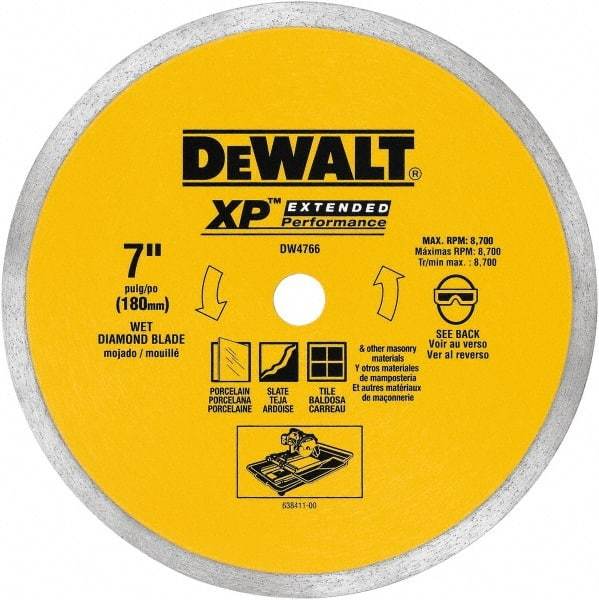 DeWALT - 7" Diam, 5/8" Arbor Hole Diam, Wet & Dry Cut Saw Blade - Diamond-Tipped, Standard Round Arbor - Apex Tool & Supply