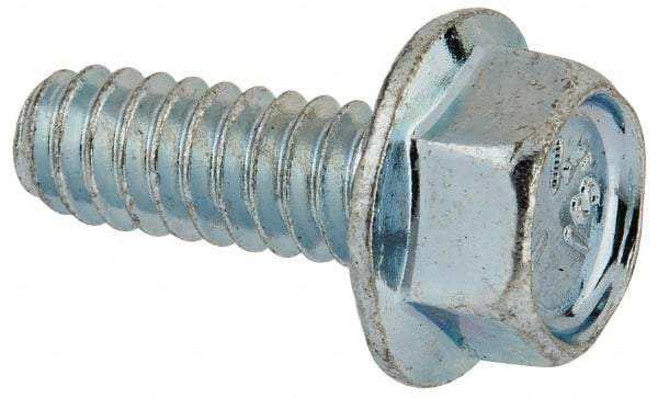 Value Collection - #10-24 UNC, 1/2" Length Under Head, Hex Drive Flange Bolt - 1/2" Thread Length, Grade 5 Steel, Serrated Flange, Zinc-Plated Finish - Apex Tool & Supply