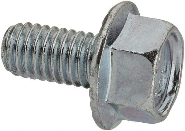 Value Collection - #10-32 UNF, 3/8" Length Under Head, Hex Drive Flange Bolt - 3/8" Thread Length, Grade 5 Steel, Serrated Flange, Zinc-Plated Finish - Apex Tool & Supply
