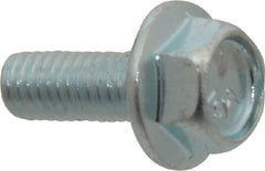 Value Collection - #10-32 UNF, 1/2" Length Under Head, Hex Drive Flange Bolt - 1/2" Thread Length, Grade 5 Steel, Serrated Flange, Zinc-Plated Finish - Apex Tool & Supply