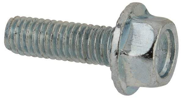 Value Collection - #10-32 UNF, 5/8" Length Under Head, Hex Drive Flange Bolt - 5/8" Thread Length, Grade 5 Steel, Serrated Flange, Zinc-Plated Finish - Apex Tool & Supply