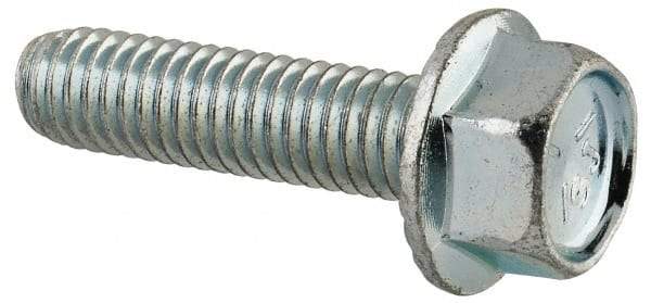 Value Collection - #10-32 UNF, 3/4" Length Under Head, Hex Drive Flange Bolt - 3/4" Thread Length, Grade 5 Steel, Serrated Flange, Zinc-Plated Finish - Apex Tool & Supply