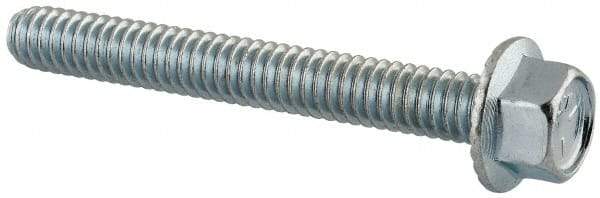 Value Collection - 1/4-20 UNC, 2" Length Under Head, Hex Drive Flange Bolt - 2" Thread Length, Grade 5 Steel, Serrated Flange, Zinc-Plated Finish - Apex Tool & Supply