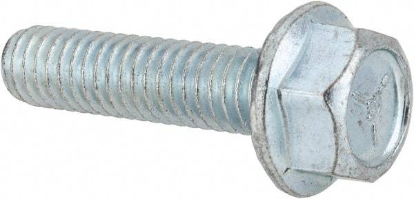 Value Collection - 5/16-18 UNC, 1-1/4" Length Under Head, Hex Drive Flange Bolt - 1-1/4" Thread Length, Grade 5 Steel, Serrated Flange, Zinc-Plated Finish - Apex Tool & Supply