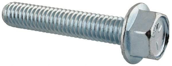 Value Collection - 5/16-18 UNC, 1-3/4" Length Under Head, Hex Drive Flange Bolt - 1-3/4" Thread Length, Grade 5 Steel, Serrated Flange, Zinc-Plated Finish - Apex Tool & Supply