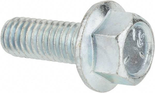 Value Collection - 3/8-16 UNC, 1" Length Under Head, Hex Drive Flange Bolt - 1" Thread Length, Grade 5 Steel, Serrated Flange, Zinc-Plated Finish - Apex Tool & Supply