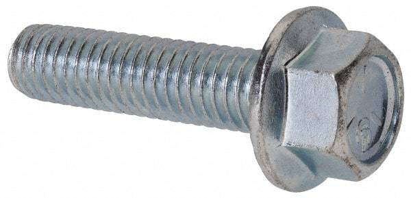 Value Collection - 3/8-16 UNC, 1-1/2" Length Under Head, Hex Drive Flange Bolt - 1-1/2" Thread Length, Grade 5 Steel, Serrated Flange, Zinc-Plated Finish - Apex Tool & Supply