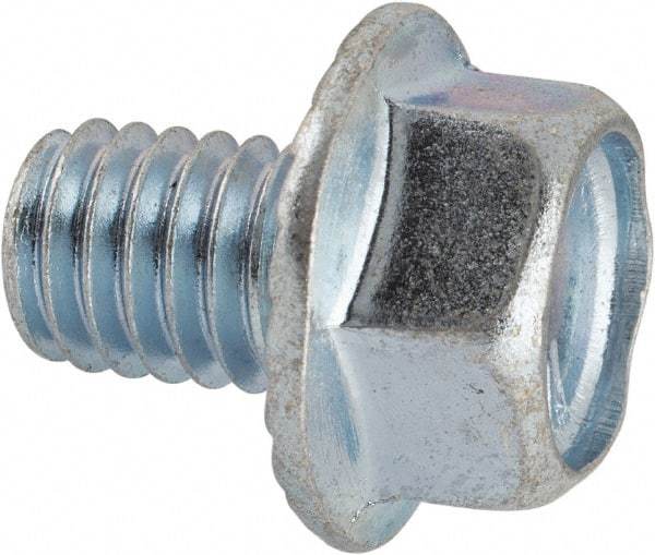 Value Collection - 3/8-16 UNC, 1/2" Length Under Head, Hex Drive Flange Bolt - 1/2" Thread Length, Grade 5 Steel, Serrated Flange, Zinc-Plated Finish - Apex Tool & Supply