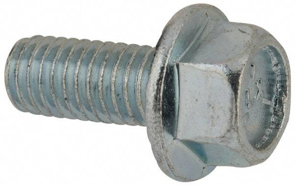 Value Collection - 3/8-16 UNC, 7/8" Length Under Head, Hex Drive Flange Bolt - 7/8" Thread Length, Grade 5 Steel, Serrated Flange, Zinc-Plated Finish - Apex Tool & Supply