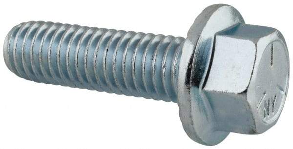 Value Collection - 7/16-14 UNC, 1-1/2" Length Under Head, Hex Drive Flange Bolt - 1-1/2" Thread Length, Grade 5 Steel, Serrated Flange, Zinc-Plated Finish - Apex Tool & Supply