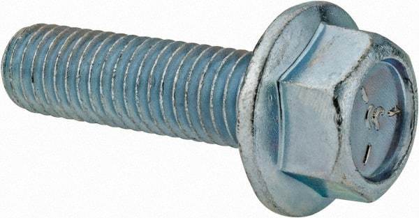 Value Collection - 1/2-13 UNC, 1-3/4" Length Under Head, Hex Drive Flange Bolt - 1-3/4" Thread Length, Grade 5 Steel, Serrated Flange, Zinc-Plated Finish - Apex Tool & Supply