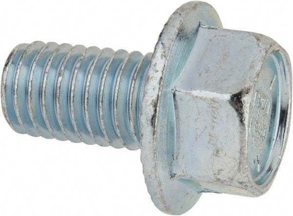 Value Collection - 1/2-13 UNC, 7/8" Length Under Head, Hex Drive Flange Bolt - 7/8" Thread Length, Grade 5 Steel, Serrated Flange, Zinc-Plated Finish - Apex Tool & Supply