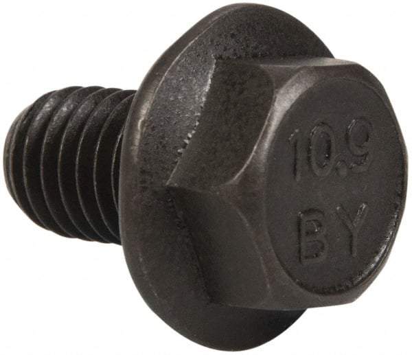 Value Collection - M10x1.50 Metric Coarse, 16mm Length Under Head, Hex Drive Flange Bolt - 16mm Thread Length, Grade 10.9 Alloy Steel, Smooth Flange, Phosphate & Oil Finish - Apex Tool & Supply