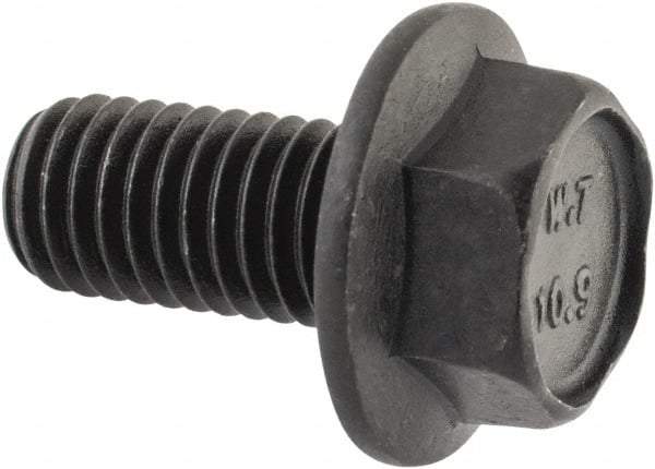 Value Collection - M10x1.50 Metric Coarse, 20mm Length Under Head, Hex Drive Flange Bolt - 20mm Thread Length, Grade 10.9 Alloy Steel, Smooth Flange, Phosphate & Oil Finish - Apex Tool & Supply