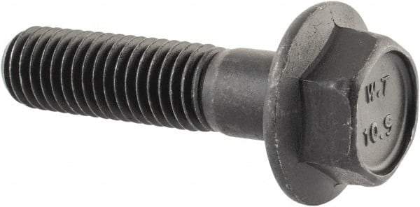 Value Collection - M10x1.50 Metric Coarse, 40mm Length Under Head, Hex Drive Flange Bolt - 35mm Thread Length, Grade 10.9 Alloy Steel, Smooth Flange, Phosphate & Oil Finish - Apex Tool & Supply