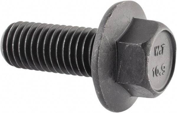 Value Collection - M12x1.75 Metric Coarse, 30mm Length Under Head, Hex Drive Flange Bolt - 30mm Thread Length, Grade 10.9 Alloy Steel, Smooth Flange, Phosphate & Oil Finish - Apex Tool & Supply