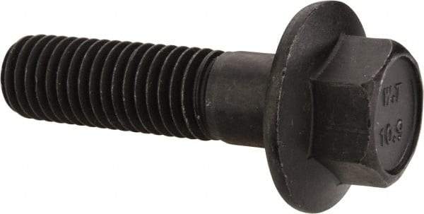 Value Collection - M12x1.75 Metric Coarse, 45mm Length Under Head, Hex Drive Flange Bolt - 40mm Thread Length, Grade 10.9 Alloy Steel, Smooth Flange, Phosphate & Oil Finish - Apex Tool & Supply