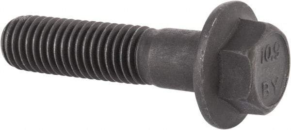 Value Collection - M12x1.75 Metric Coarse, 50mm Length Under Head, Hex Drive Flange Bolt - 40mm Thread Length, Grade 10.9 Alloy Steel, Smooth Flange, Phosphate & Oil Finish - Apex Tool & Supply