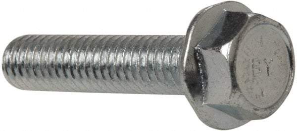 Value Collection - 5/16-18 UNC, 1-1/2" Length Under Head, Hex Drive Flange Bolt - 1-1/2" Thread Length, Grade 8 Steel, Serrated Flange, Zinc-Plated Finish - Apex Tool & Supply