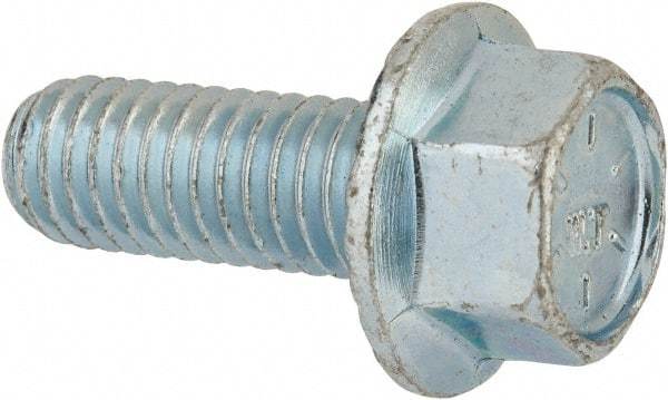 Value Collection - 3/8-16 UNC, 1" Length Under Head, Hex Drive Flange Bolt - 1" Thread Length, Grade 8 Steel, Serrated Flange, Zinc-Plated Finish - Apex Tool & Supply