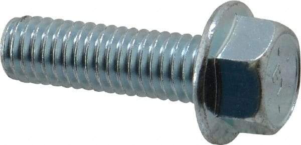 Value Collection - 3/8-16 UNC, 1-1/4" Length Under Head, Hex Drive Flange Bolt - 1-1/4" Thread Length, Grade 8 Steel, Serrated Flange, Zinc-Plated Finish - Apex Tool & Supply