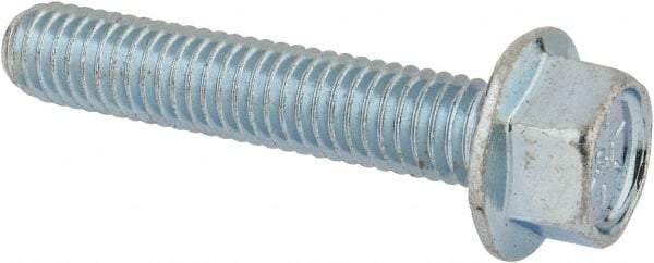 Value Collection - 3/8-16 UNC, 2" Length Under Head, Hex Drive Flange Bolt - 2" Thread Length, Grade 8 Steel, Serrated Flange, Zinc-Plated Finish - Apex Tool & Supply