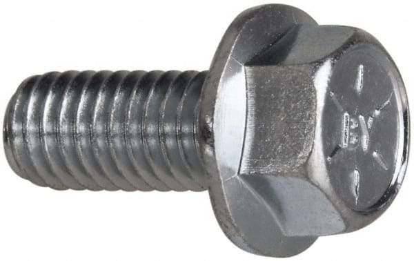 Value Collection - 3/8-16 UNC, 7/8" Length Under Head, Hex Drive Flange Bolt - 7/8" Thread Length, Grade 8 Steel, Serrated Flange, Zinc-Plated Finish - Apex Tool & Supply