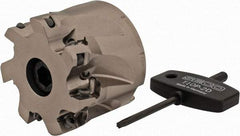 Seco - 7 Inserts, 2" Cut Diam, 3/4" Arbor Diam, 0.433" Max Depth of Cut, Indexable Square-Shoulder Face Mill - 0/90° Lead Angle, 1.57" High, XO.X 1204.. Insert Compatibility, Through Coolant, Series Super Turbo - Apex Tool & Supply