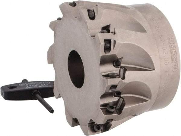 Seco - 10 Inserts, 3" Cut Diam, 1" Arbor Diam, 0.433" Max Depth of Cut, Indexable Square-Shoulder Face Mill - 0/90° Lead Angle, 2" High, XO.X 1204.. Insert Compatibility, Through Coolant, Series Super Turbo - Apex Tool & Supply