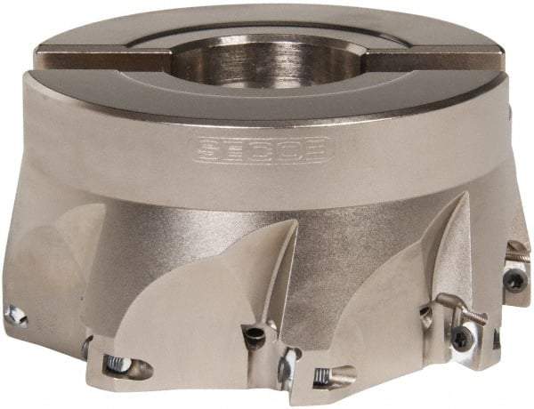 Seco - 8 Inserts, 4" Cut Diam, 1-1/2" Arbor Diam, 0.433" Max Depth of Cut, Indexable Square-Shoulder Face Mill - 0/90° Lead Angle, 2" High, XO.X 1204.. Insert Compatibility, Through Coolant, Series Super Turbo - Apex Tool & Supply