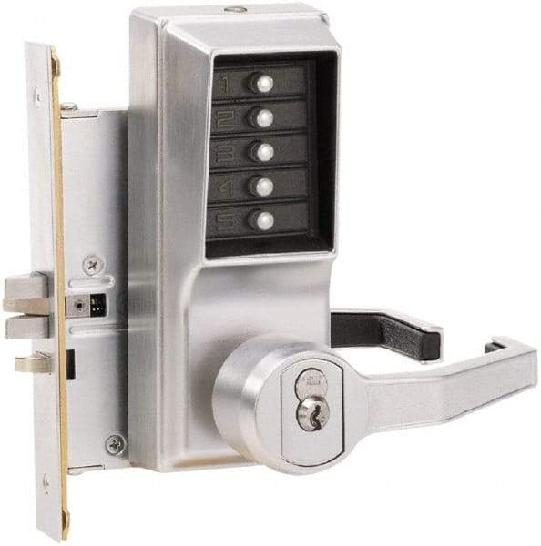 Kaba Access - Combination Entry Lever Lockset with Key Override - 2-3/4" Back Set, No Cylinder, Zamak3, Satin Chrome Finish - Apex Tool & Supply